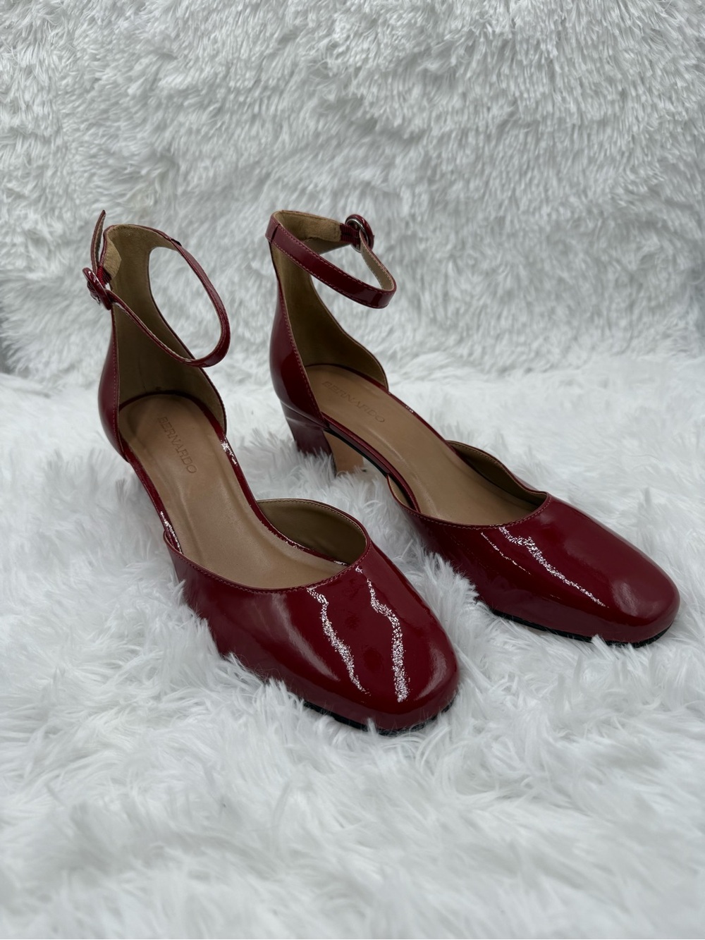Bernando Heels Size 9 Red Wine Patent Ankle-Strap Block Heels